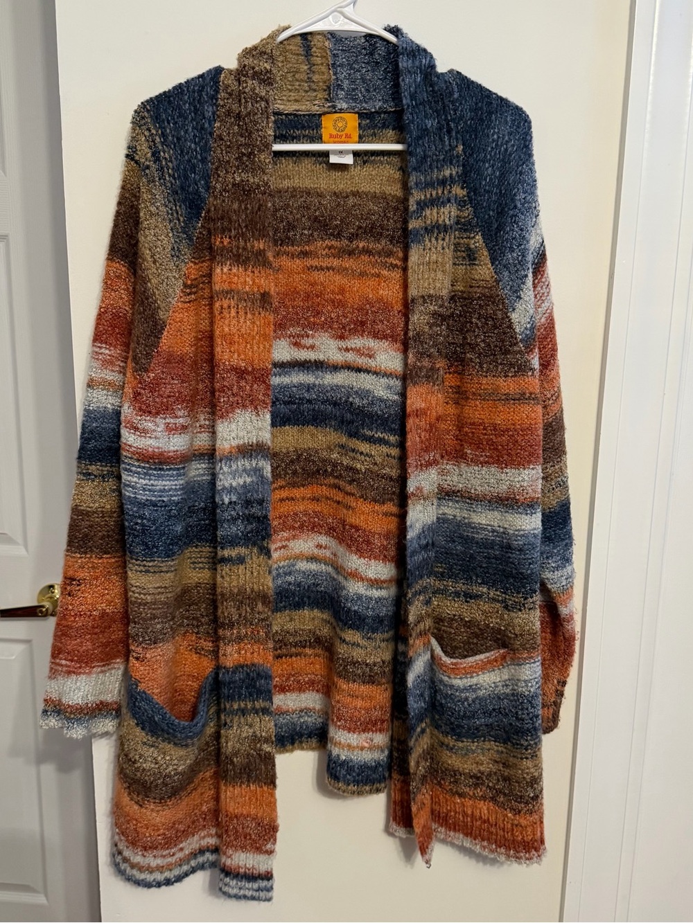 Ruby Rd. Multicolor Striped Open-Front Cardigan - Rust, Navy,‎ Cream
